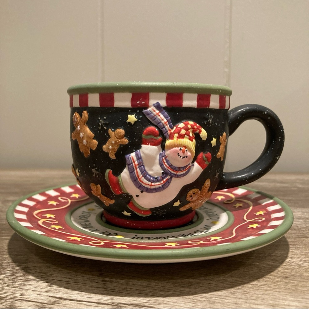 Vtg  2004 Christmas Joy Gingerbread Cup/Saucer Brownlow Susan Winget Grammacore